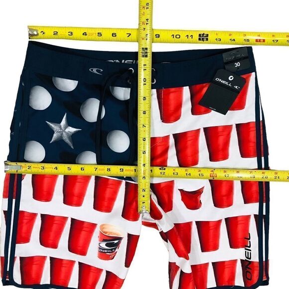 NWT O’NEILL Board Shorts Beer Pong Cup American Flag Surface Men’s Sz 30 - Picture 9 of 13